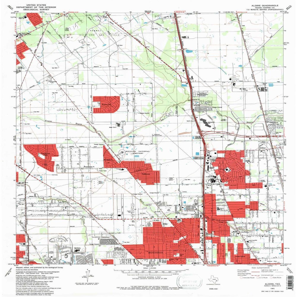 YellowMaps Aldine TX topo map, 1:24000 Scale, 7.5 X 7.5 Minute, Historical, 1982, Updated 1983, 27 x 22.2 in - Tyvek