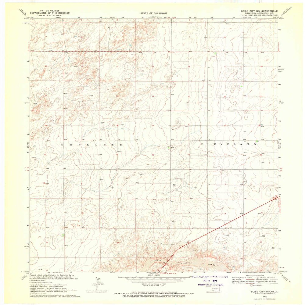 YellowMaps Boise City NW OK topo map, 1:24000 Scale, 7.5 X 7.5 Minute, Historical, 1969, Updated 1971, 27.4 x 22.5 in - Polypropylene