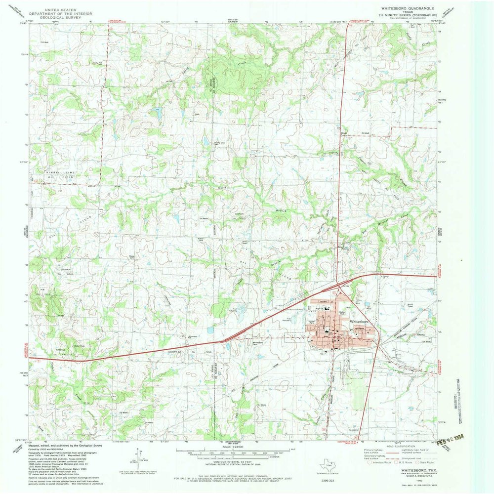YellowMaps Whitesboro TX topo map, 1:24000 Scale, 7.5 X 7.5 Minute, Historical, 1982, Updated 1983, 26.9 x 23 in - Tyvek