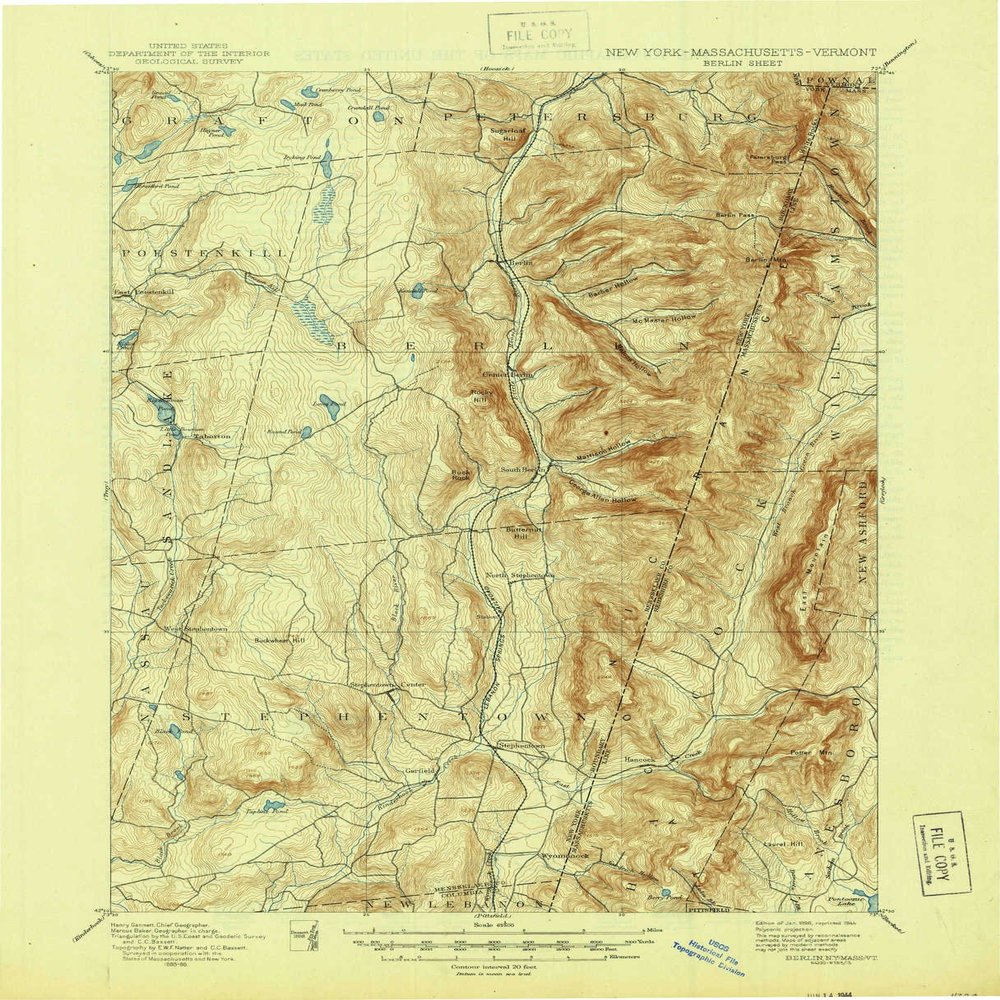 YellowMaps Berlin NY topo map, 1:62500 Scale, 15 X 15 Minute, Historical, 1898, Updated 1944, 20.9 x 17 in - Polypropylene