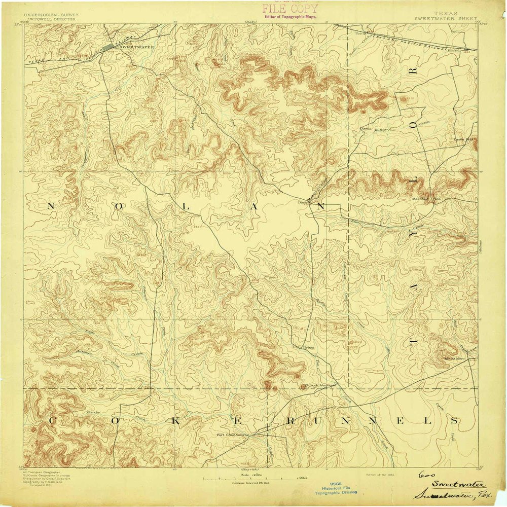 YellowMaps Sweetwater TX topo map, 1:125000 Scale, 30 X 30 Minute, Historical, 1893, 20 x 16.6 in - Tyvek