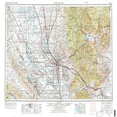 YellowMaps Bakersfield CA topo map, 1:250000 Scale, 1 X 2 Degree, Historical, 1962, Updated 1973, 22.2 x 32.2 in - Polypropylene