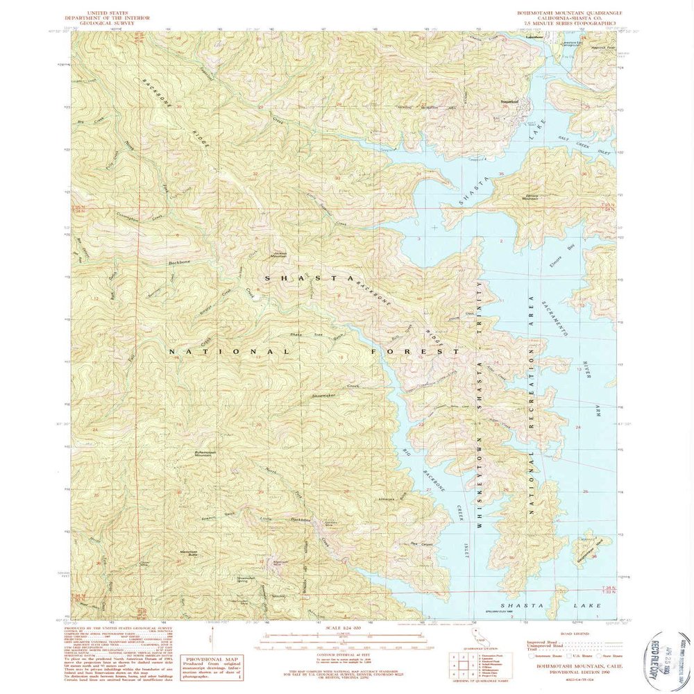 YellowMaps Bohemotash Mountain CA topo map, 1:24000 Scale, 7.5 X 7.5 Minute, Historical, 1990, Updated 1990, 26.7 x 21.9 in - Polypropylene