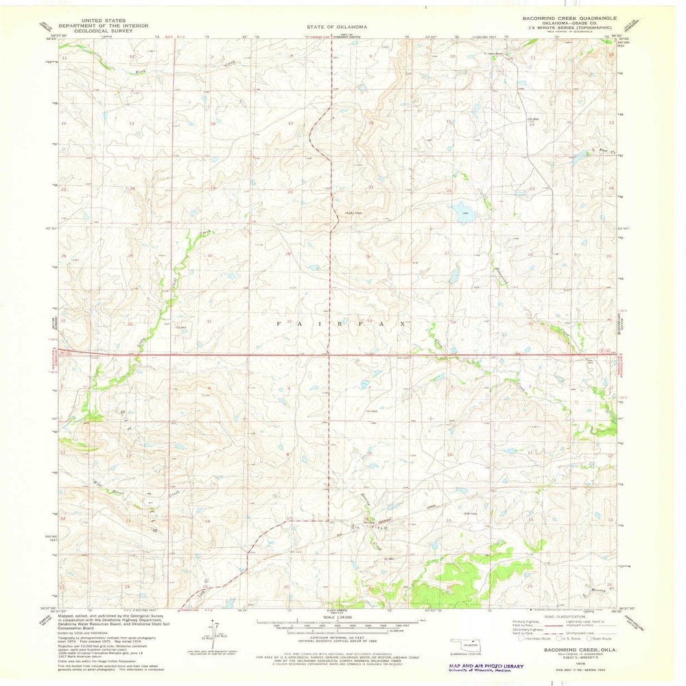 YellowMaps Baconrind Creek OK topo map, 1:24000 Scale, 7.5 X 7.5 Minute, Historical, 1978, Updated 1978, 27.3 x 22.4 in - Polypropylene