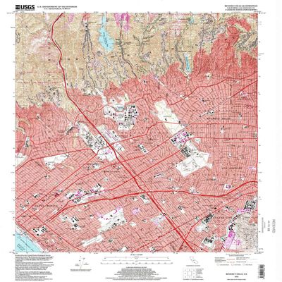 YellowMaps Beverly Hills CA topo map, 1:24000 Scale, 7.5 X 7.5 Minute, Historical, 1995, Updated 1999, 26.8 x 22 in - Polypropylene