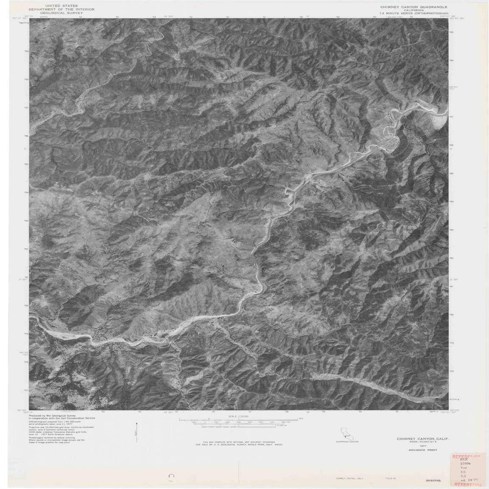 YellowMaps Chimney Canyon CA topo map, 1:24000 Scale, 7.5 X 7.5 Minute, Historical, 1977, 28.3 x 21.7 in - Tyvek