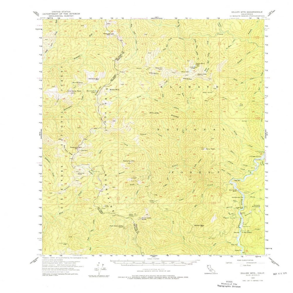 Dillon MTN CA topo map, 1:62500 Scale, 15 X 15 Minute, Historical, 1955, Updated 1976, 21.8 x 17.3 in - Polypropylene