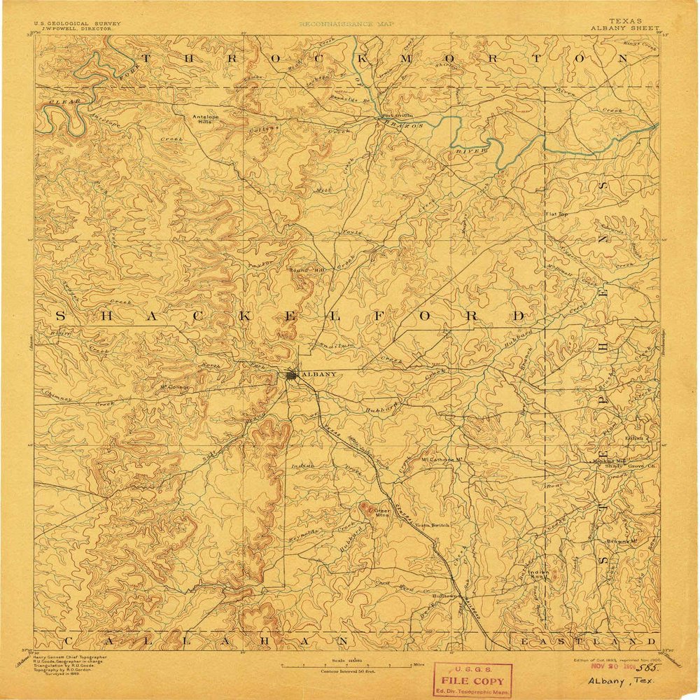 YellowMaps Albany TX topo map, 1:125000 Scale, 30 X 30 Minute, Historical, 1893, Updated 1906, 19.9 x 16.5 in - Polypropylene