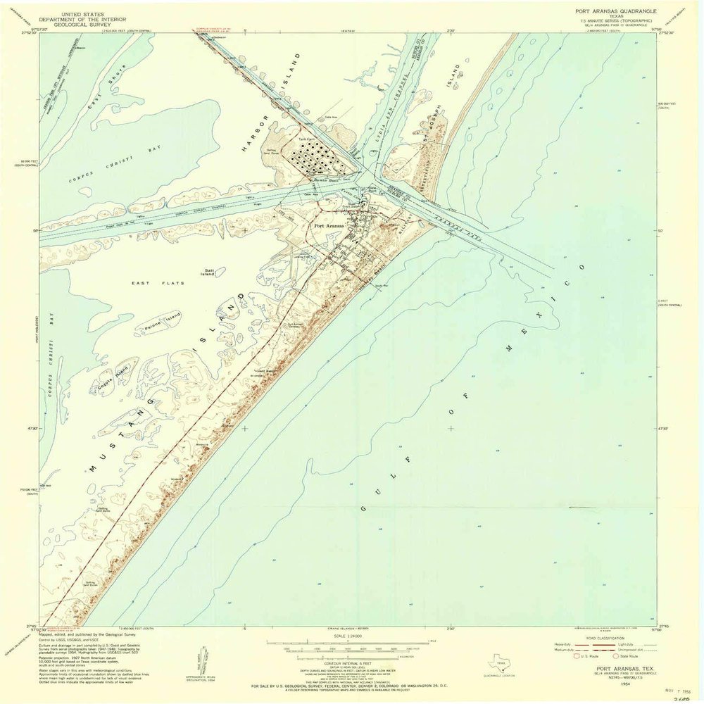 YellowMaps Port Aransas TX topo map, 1:24000 Scale, 7.5 X 7.5 Minute, Historical, 1954, Updated 1956, 26.9 x 23 in - Polypropylene