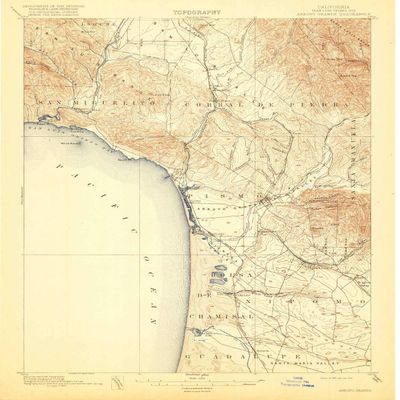 YellowMaps Arroyo Grande CA topo map, 1:62500 Scale, 15 X 15 Minute, Historical, 1897, Updated 1918, 19.7 x 16.6 in - Tyvek