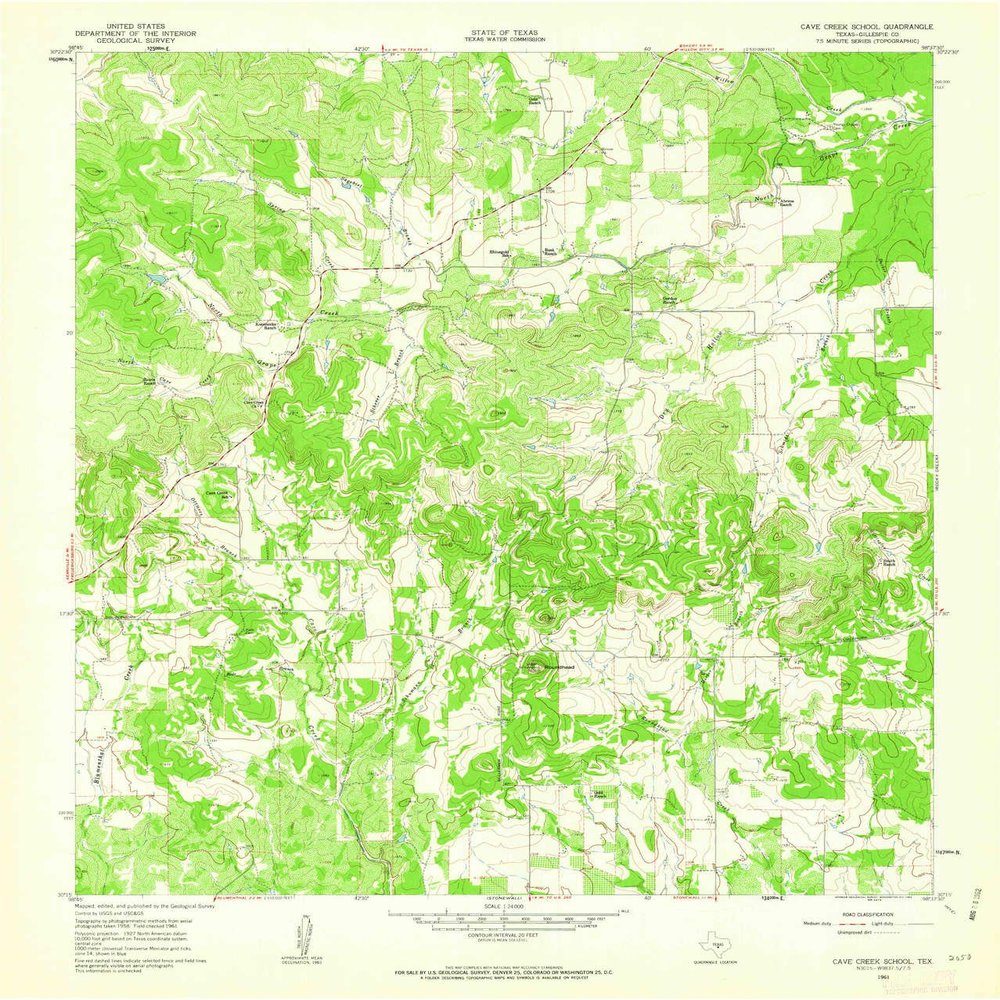 YellowMaps Cave Creek School TX topo map, 1:24000 Scale, 7.5 X 7.5 Minute, Historical, 1961, Updated 1962, 27 x 23 in - Tyvek