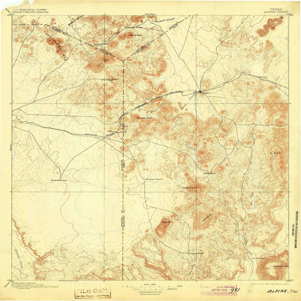 YellowMaps Alpine TX topo map, 1:125000 Scale, 30 X 30 Minute, Historical, 1895, Updated 1904, 19.8 x 16.5 in - Polypropylene