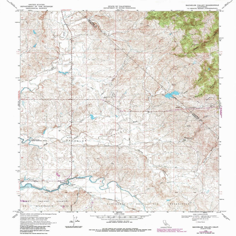 YellowMaps Bachelor Valley CA topo map, 1:24000 Scale, 7.5 X 7.5 Minute, Historical, 1968, Updated 1987, 26.8 x 21.4 in - Polypropylene