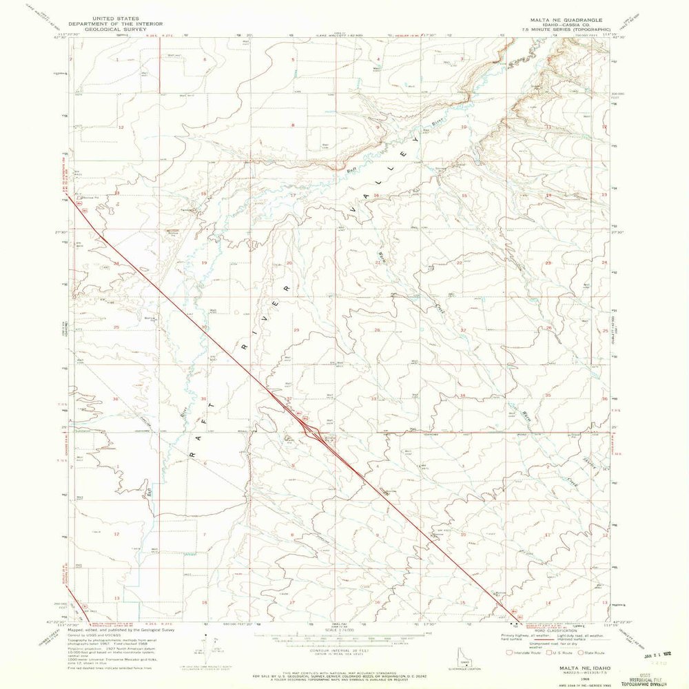 YellowMaps Malta NE ID topo map, 1:24000 Scale, 7.5 X 7.5 Minute, Historical, 1968, Updated 1972, 26.9 x 21.5 in - Polypropylene