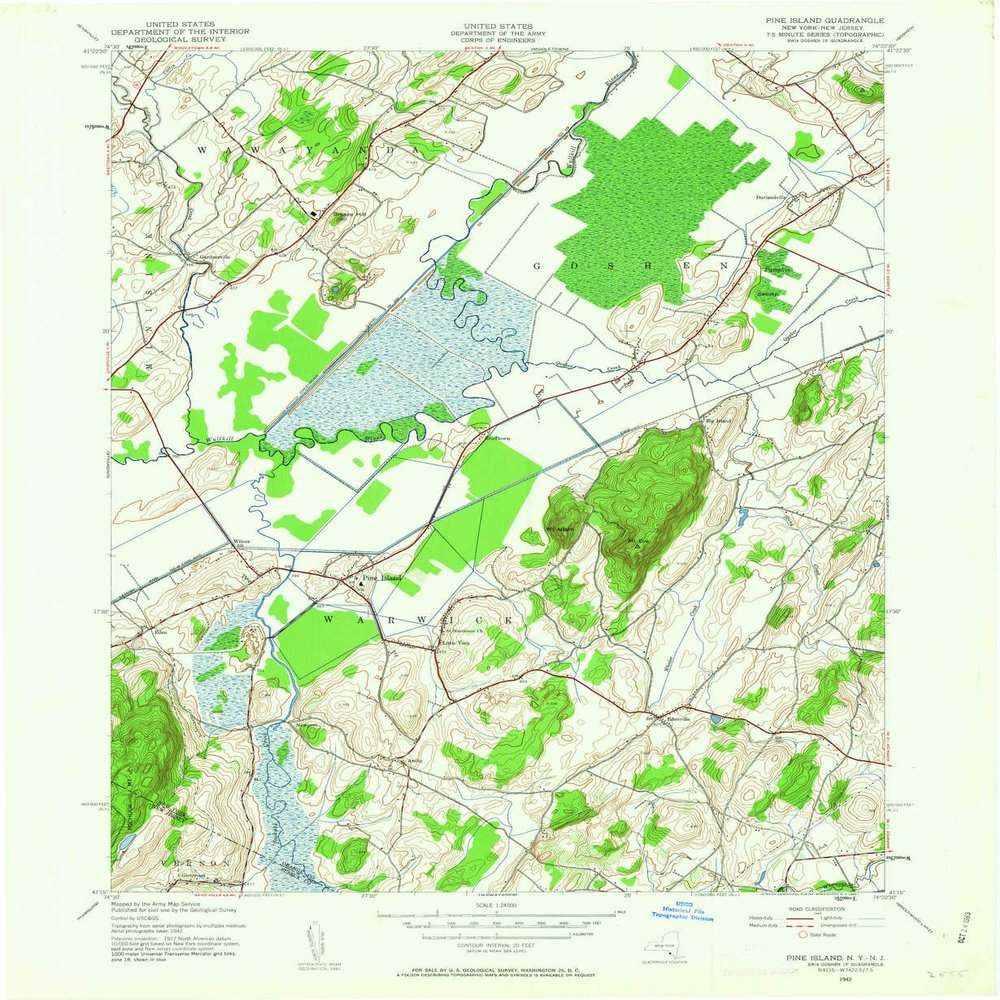 YellowMaps Pine Island NY topo map, 1:24000 Scale, 7.5 X 7.5 Minute, Historical, 1942, Updated 1963, 27 x 22.1 in - Polypropylene