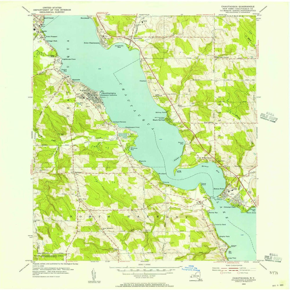 YellowMaps Chautauqua NY topo map, 1:24000 Scale, 7.5 X 7.5 Minute, Historical, 1954, Updated 1956, 26.9 x 22 in - Polypropylene
