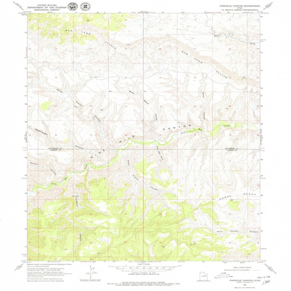 YellowMaps Pinnacle Canyon UT topo map, 1:24000 Scale, 7.5 X 7.5 Minute, Historical, 1968, Updated 1979, 26.7 x 21.9 in - Polypropylene