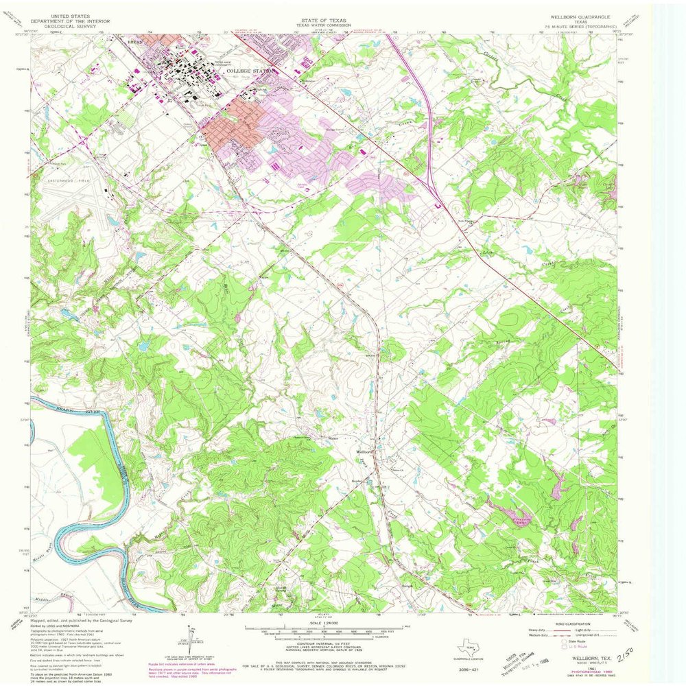 Wellborn TX topo map, 1:24000 Scale, 7.5 X 7.5 Minute, Historical, 1961, Updated 1980, 27 x 23 in - Tyvek