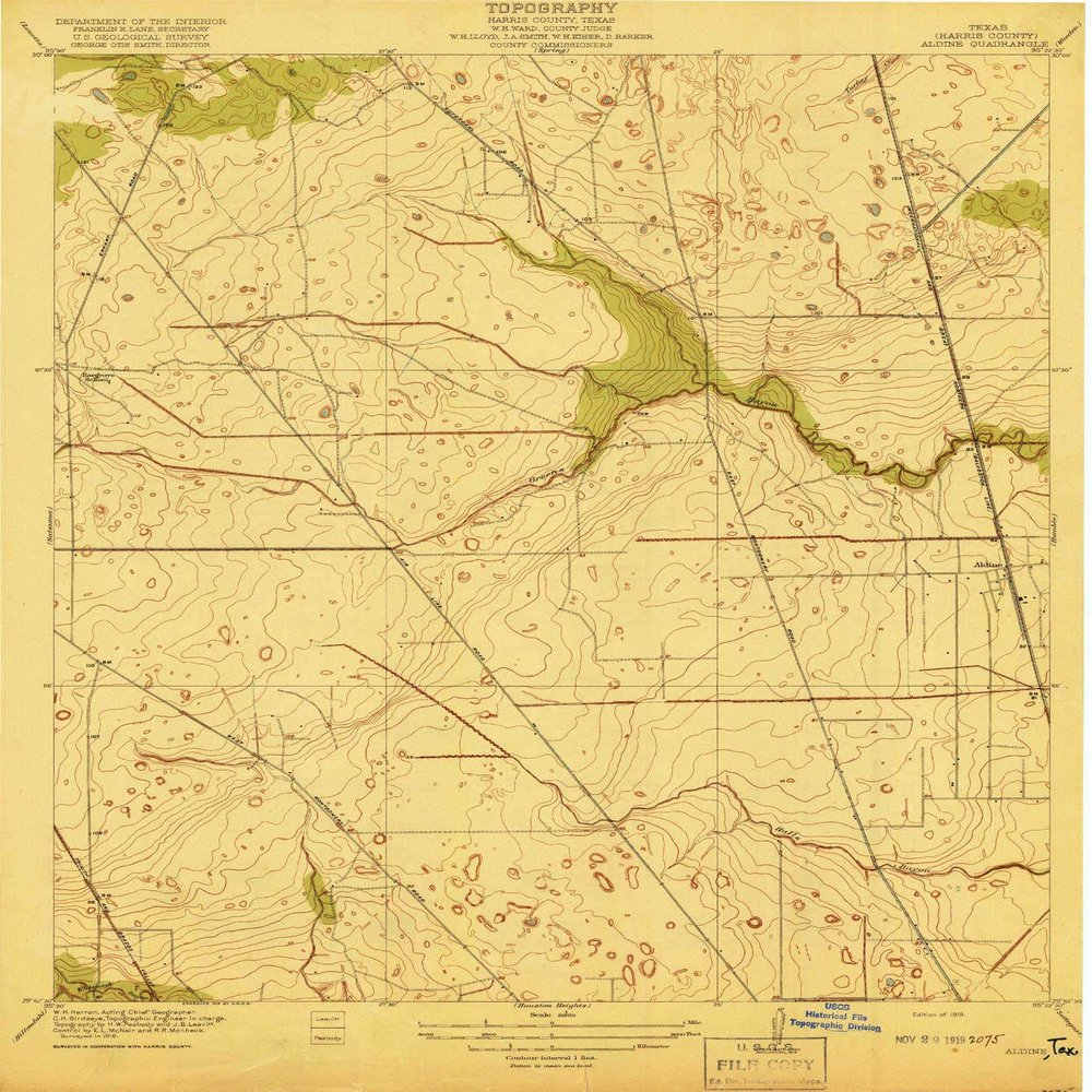 YellowMaps Aldine TX topo map, 1:31680 Scale, 7.5 X 7.5 Minute, Historical, 1919, 19.9 x 16.5 in - Polypropylene