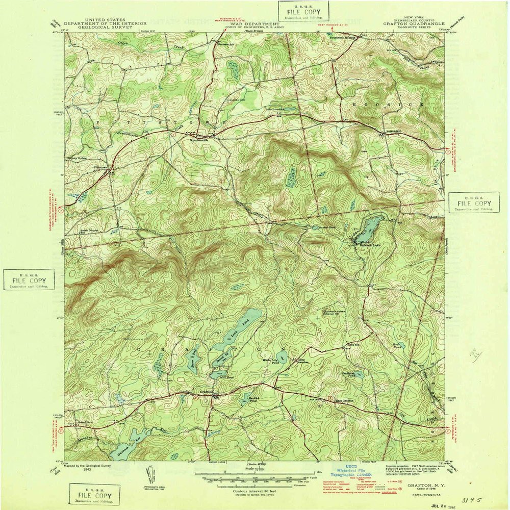 YellowMaps Grafton NY topo map, 1:31680 Scale, 7.5 X 7.5 Minute, Historical, 1946, 20.5 x 17 in - Polypropylene