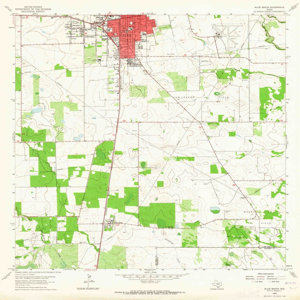 YellowMaps Alice South TX topo map, 1:24000 Scale, 7.5 X 7.5 Minute, Historical, 1963, Updated 1964, 26.9 x 22.5 in - Polypropylene