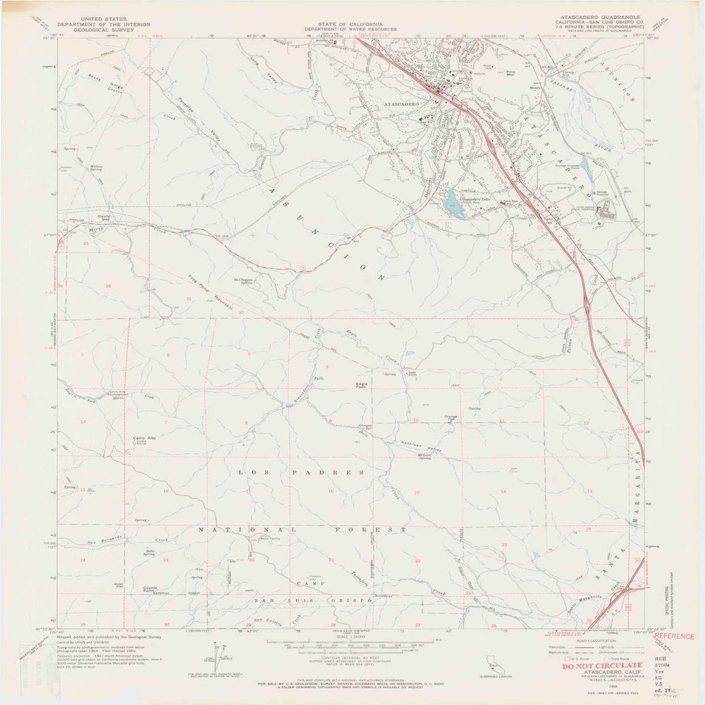 YellowMaps Atascadero CA topo map, 1:24000 Scale, 7.5 X 7.5 Minute, Historical, 1965, Updated 1966, 27.1 x 22.4 in - Tyvek