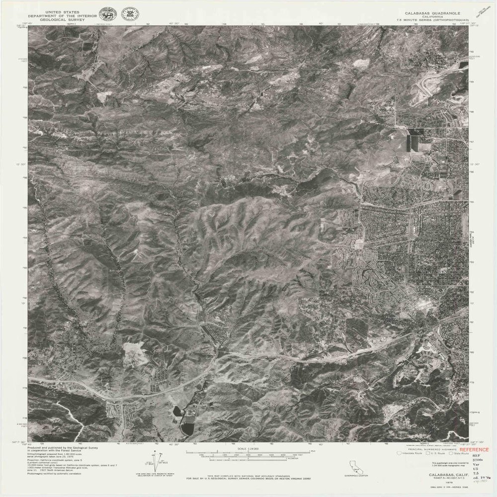 YellowMaps Calabasas CA topo map, 1:24000 Scale, 7.5 X 7.5 Minute, Historical, 1976, Updated 1980, 27.1 x 21.3 in - Tyvek