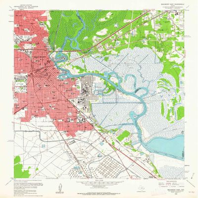 YellowMaps Beaumont East TX topo map, 1:24000 Scale, 7.5 X 7.5 Minute, Historical, 1960, Updated 1962, 26.8 x 23 in - Polypropylene