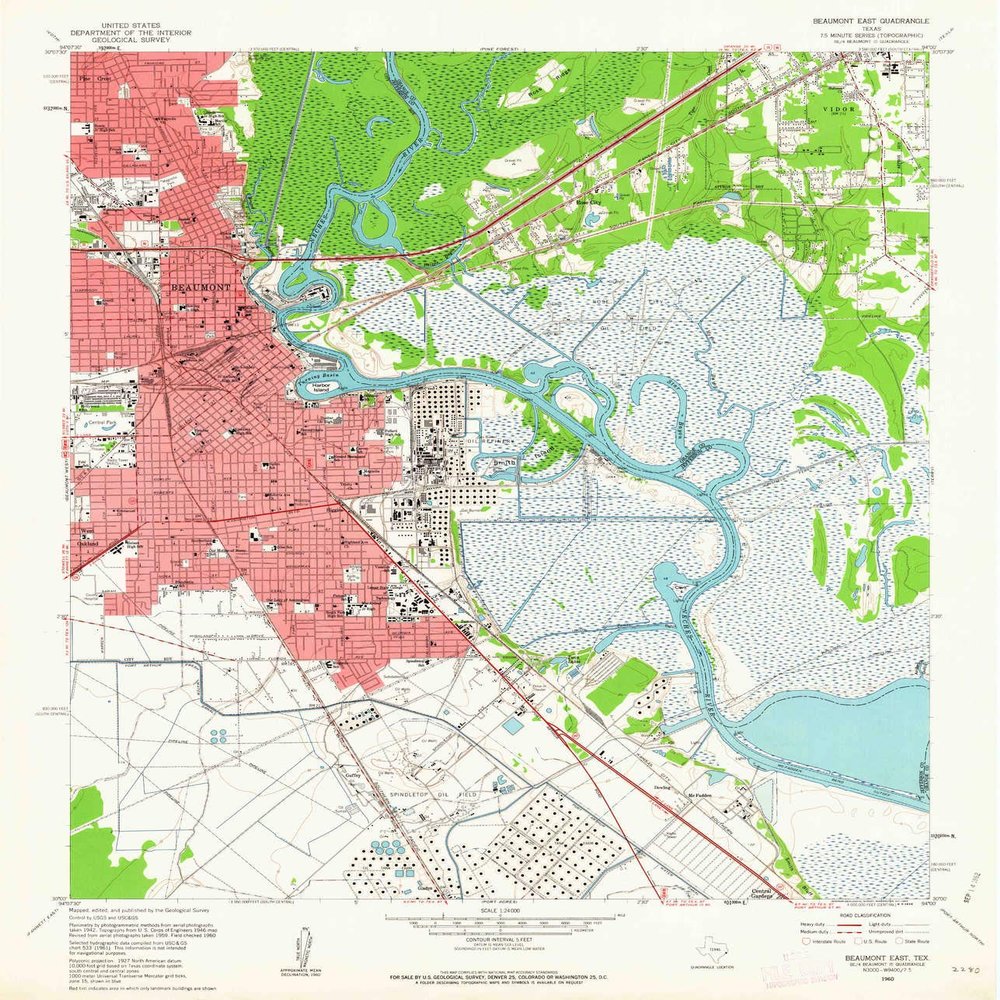 YellowMaps Beaumont East TX topo map, 1:24000 Scale, 7.5 X 7.5 Minute, Historical, 1960, Updated 1962, 26.8 x 23 in - Polypropylene