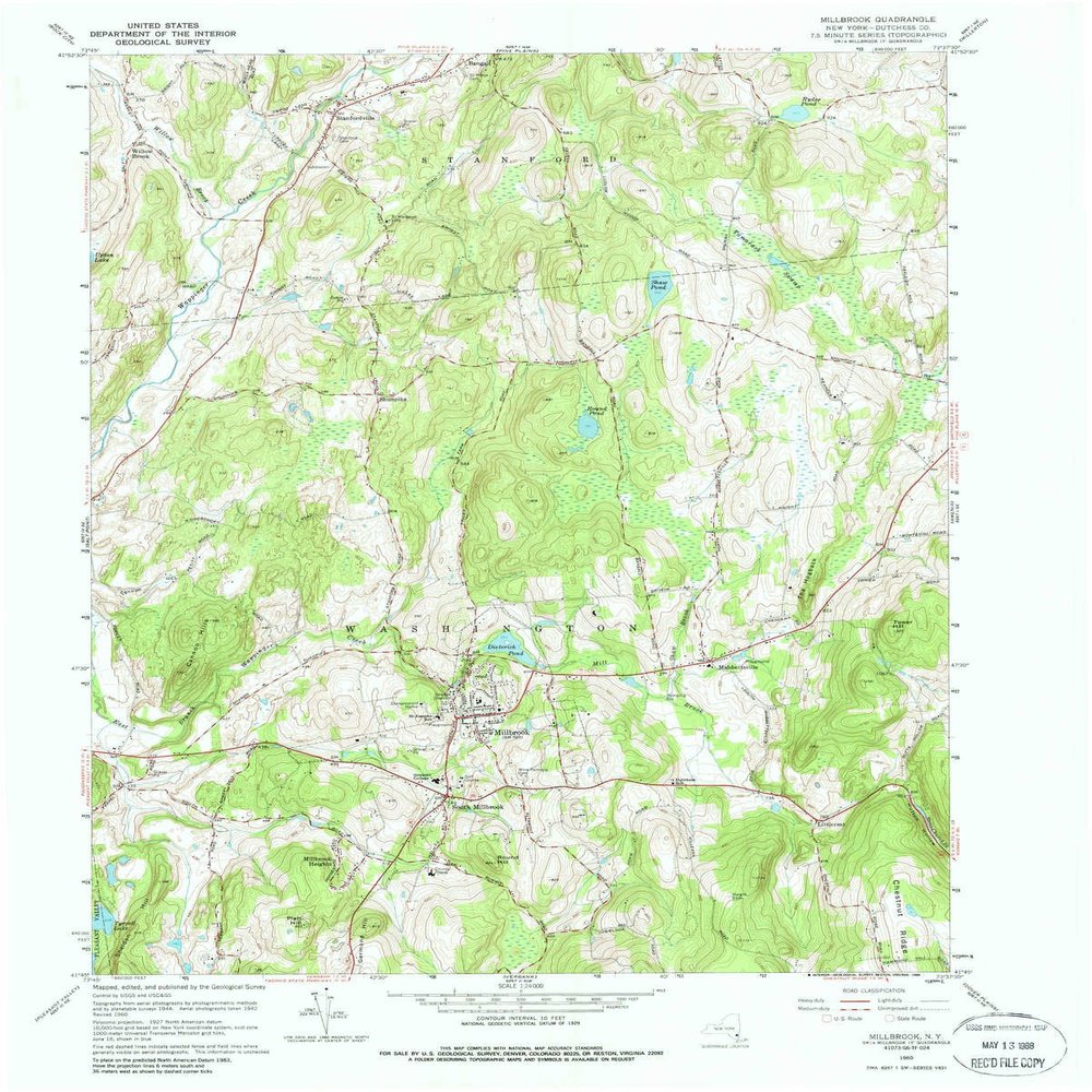 YellowMaps Millbrook NY topo map, 1:24000 Scale, 7.5 X 7.5 Minute, Historical, 1960, Updated 1988, 26.9 x 21.6 in - Polypropylene