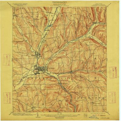 YellowMaps Cortland NY topo map, 1:62500 Scale, 15 X 15 Minute, Historical, 1903, Updated 1911, 20.1 x 16.6 in - Tyvek