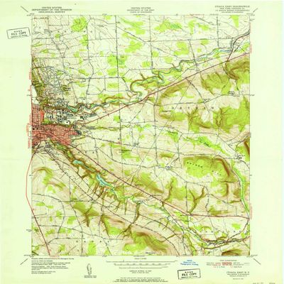 YellowMaps Ithaca East NY topo map, 1:24000 Scale, 7.5 X 7.5 Minute, Historical, 1951, 26.9 x 22 in - Polypropylene