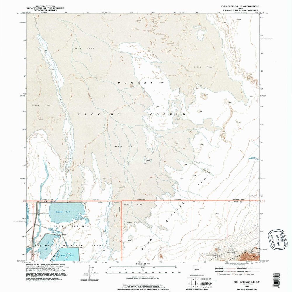 YellowMaps Fish Springs NE UT topo map, 1:24000 Scale, 7.5 X 7.5 Minute, Historical, 1993, Updated 1996, 26.8 x 22 in - Tyvek