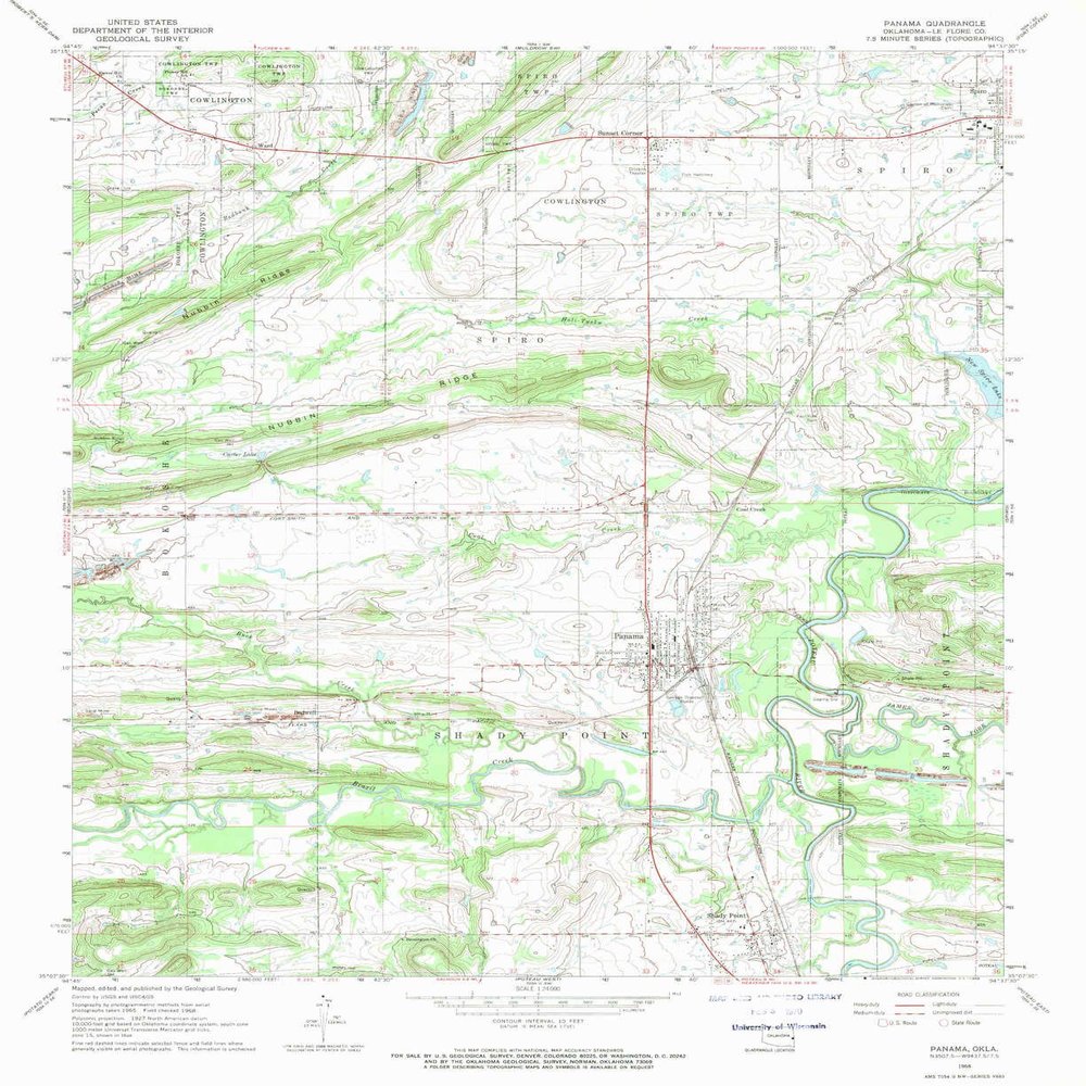 YellowMaps Panama OK topo map, 1:24000 Scale, 7.5 X 7.5 Minute, Historical, 1968, Updated 1969, 26.7 x 21.8 in - Tyvek