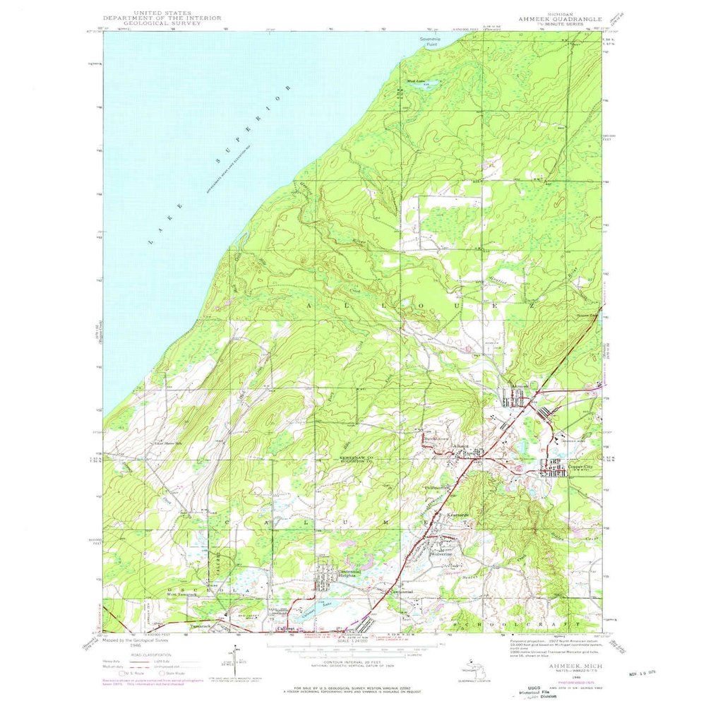 YellowMaps Ahmeek MI topo map, 1:24000 Scale, 7.5 X 7.5 Minute, Historical, 1946, Updated 1976, 26.7 x 21.9 in - Tyvek