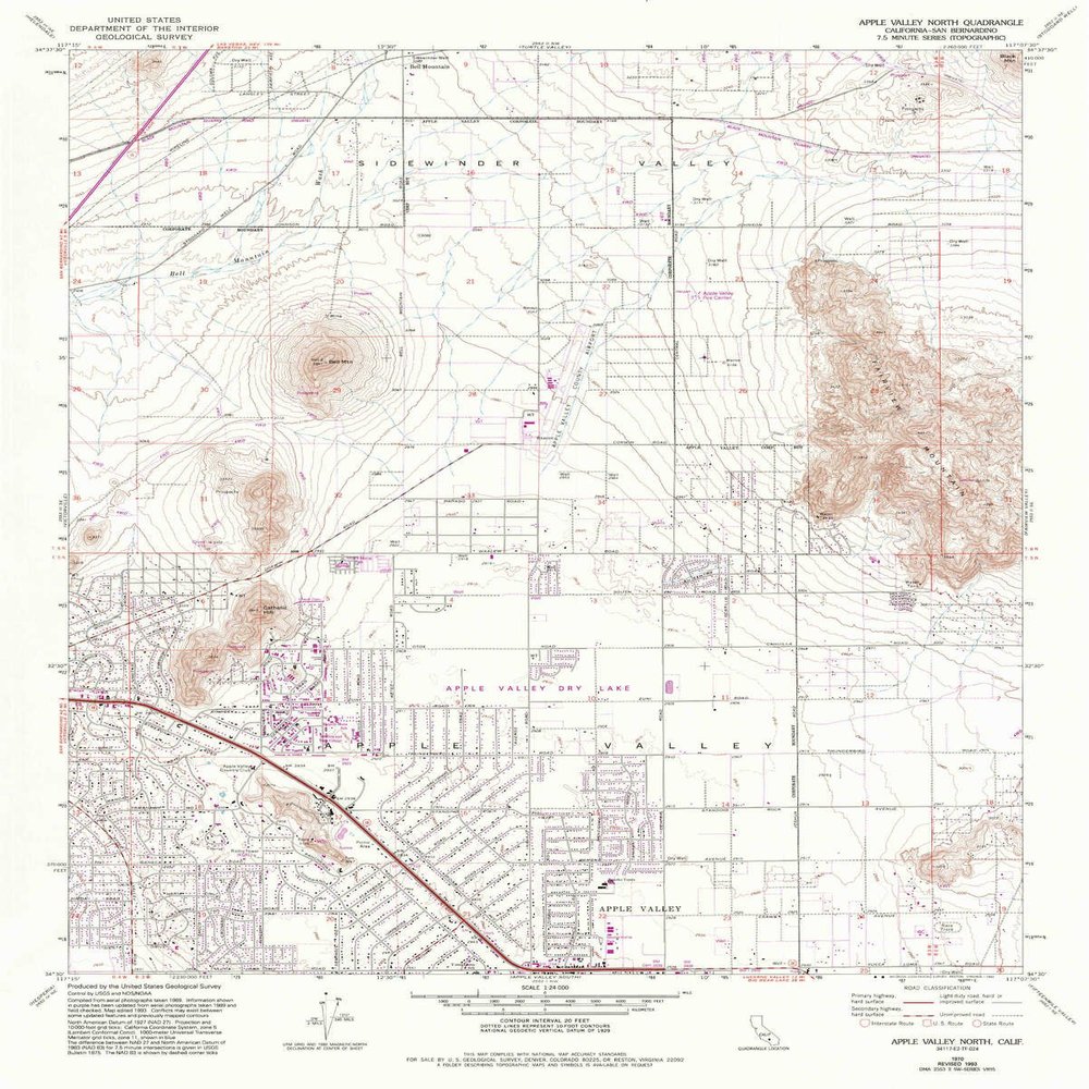 YellowMaps Apple Valley North CA topo map, 1:24000 Scale, 7.5 X 7.5 Minute, Historical, 1970, Updated 1993, 26.7 x 21.4 in - Polypropylene