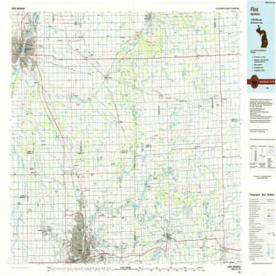YellowMaps Flint MI topo map, 1:100000 Scale, 30 X 60 Minute, Historical, 1984, Updated 1985, 24.1 x 38.6 in - Polypropylene