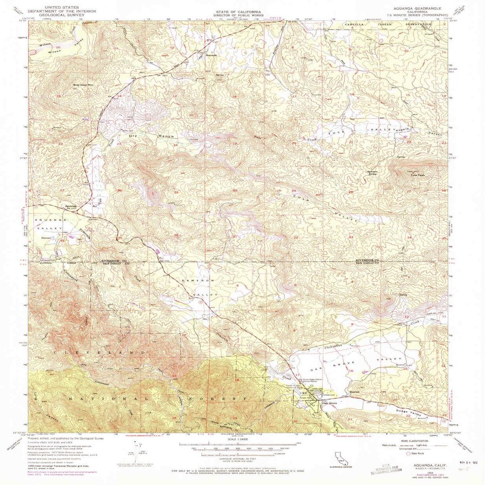 YellowMaps Aguanga CA topo map, 1:24000 Scale, 7.5 X 7.5 Minute, Historical, 1954, Updated 1972, 26.8 x 22 in - Polypropylene