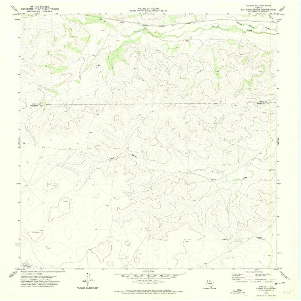 YellowMaps Suggs TX topo map, 1:24000 Scale, 7.5 X 7.5 Minute, Historical, 1971, Updated 1974, 27.1 x 23.2 in - Polypropylene