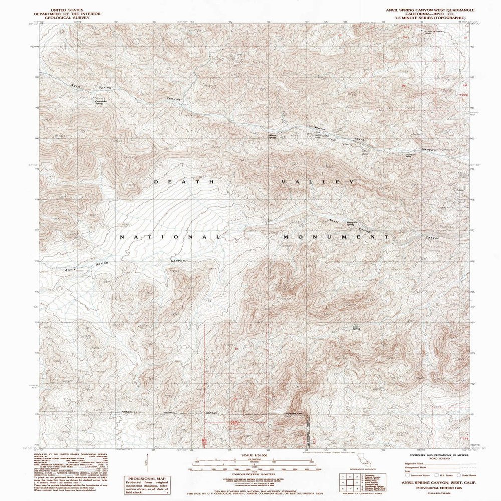 YellowMaps Anvil Spring Canyon West CA topo map, 1:24000 Scale, 7.5 X 7.5 Minute, Historical, 1985, Updated 1985, 26.8 x 21.5 in - Polypropylene