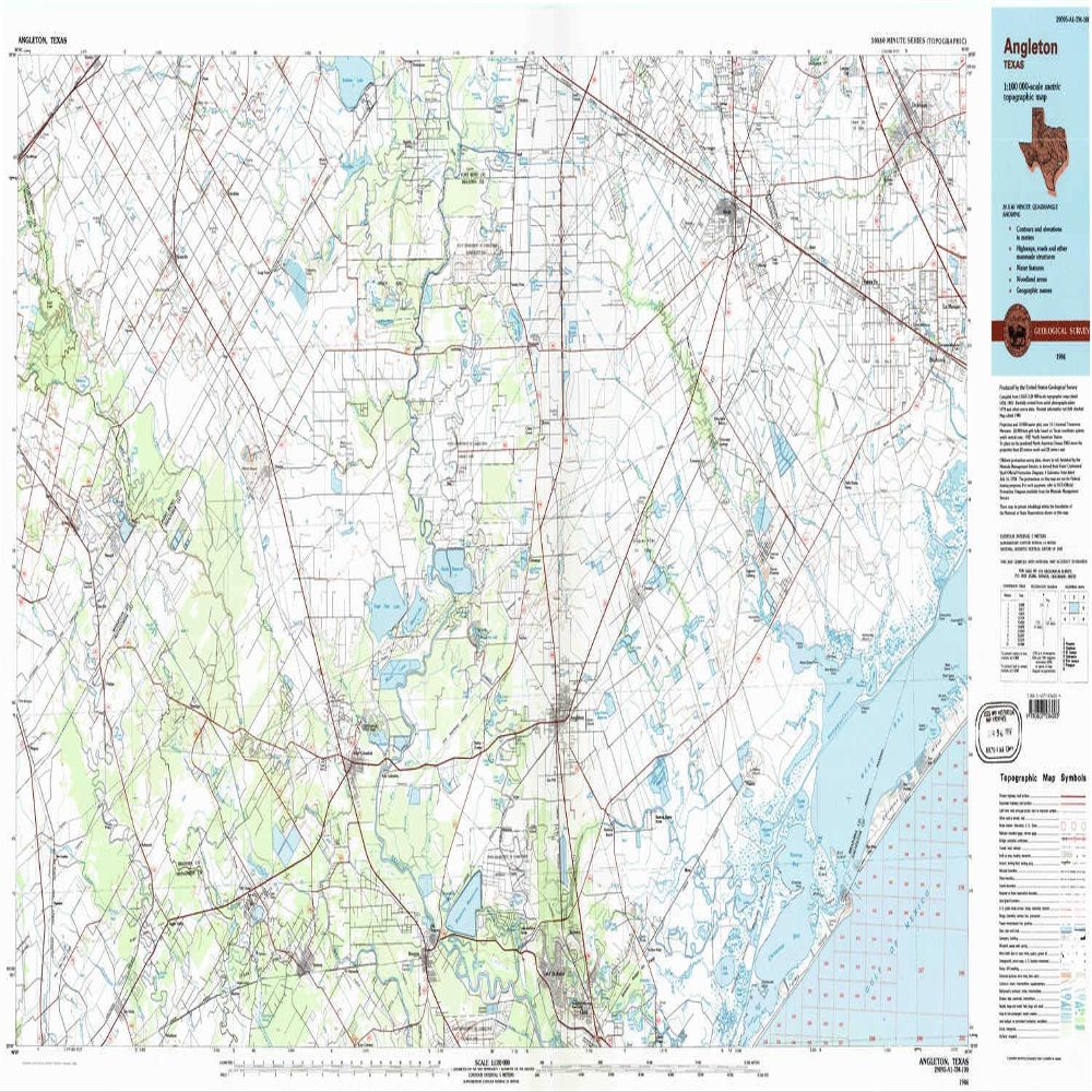 YellowMaps Angleton TX topo map, 1:100000 Scale, 30 X 60 Minute, Historical, 1984, Updated 1984, 24 x 44 in - Polypropylene