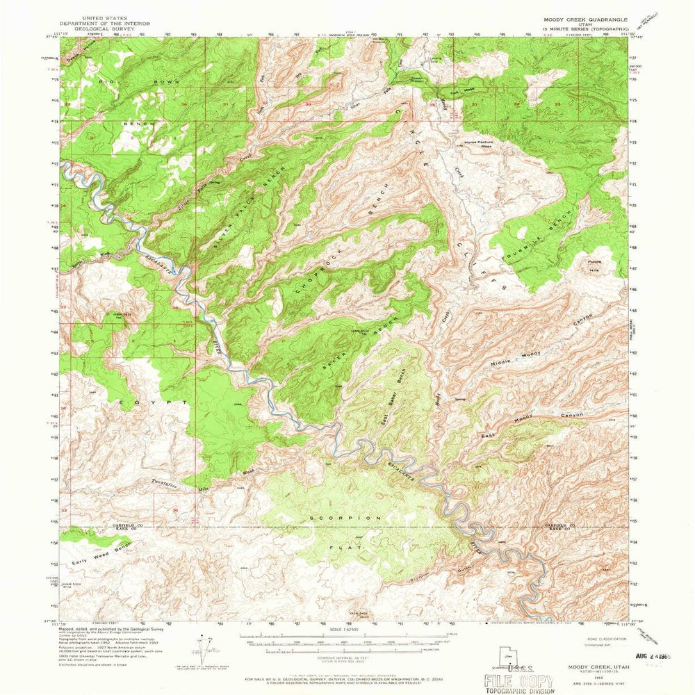 YellowMaps Moody Creek UT topo map, 1:62500 Scale, 15 X 15 Minute, Historical, 1953, Updated 1965, 20.8 x 17 in - Polypropylene