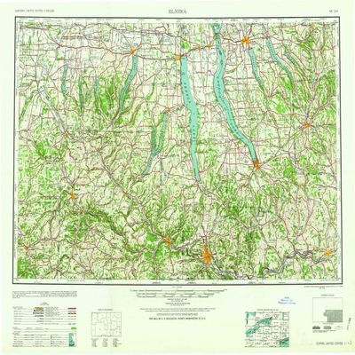 YellowMaps Elmira NY topo map, 1:250000 Scale, 1 X 2 Degree, Historical, 1958, 24.2 x 29.1 in - Tyvek