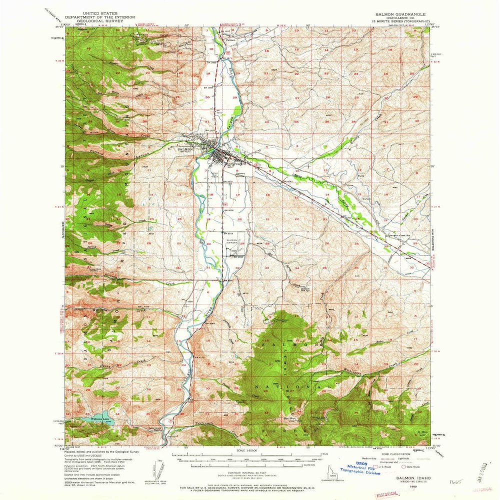 YellowMaps Salmon ID topo map, 1:62500 Scale, 15 X 15 Minute, Historical, 1950, Updated 1962, 20.9 x 17 in - Polypropylene