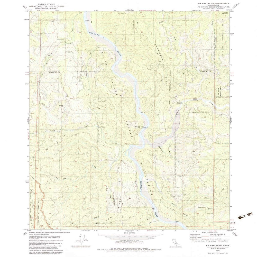 YellowMaps Ah PAH Ridge CA topo map, 1:24000 Scale, 7.5 X 7.5 Minute, Historical, 1983, Updated 1983, 26.7 x 21.9 in - Polypropylene