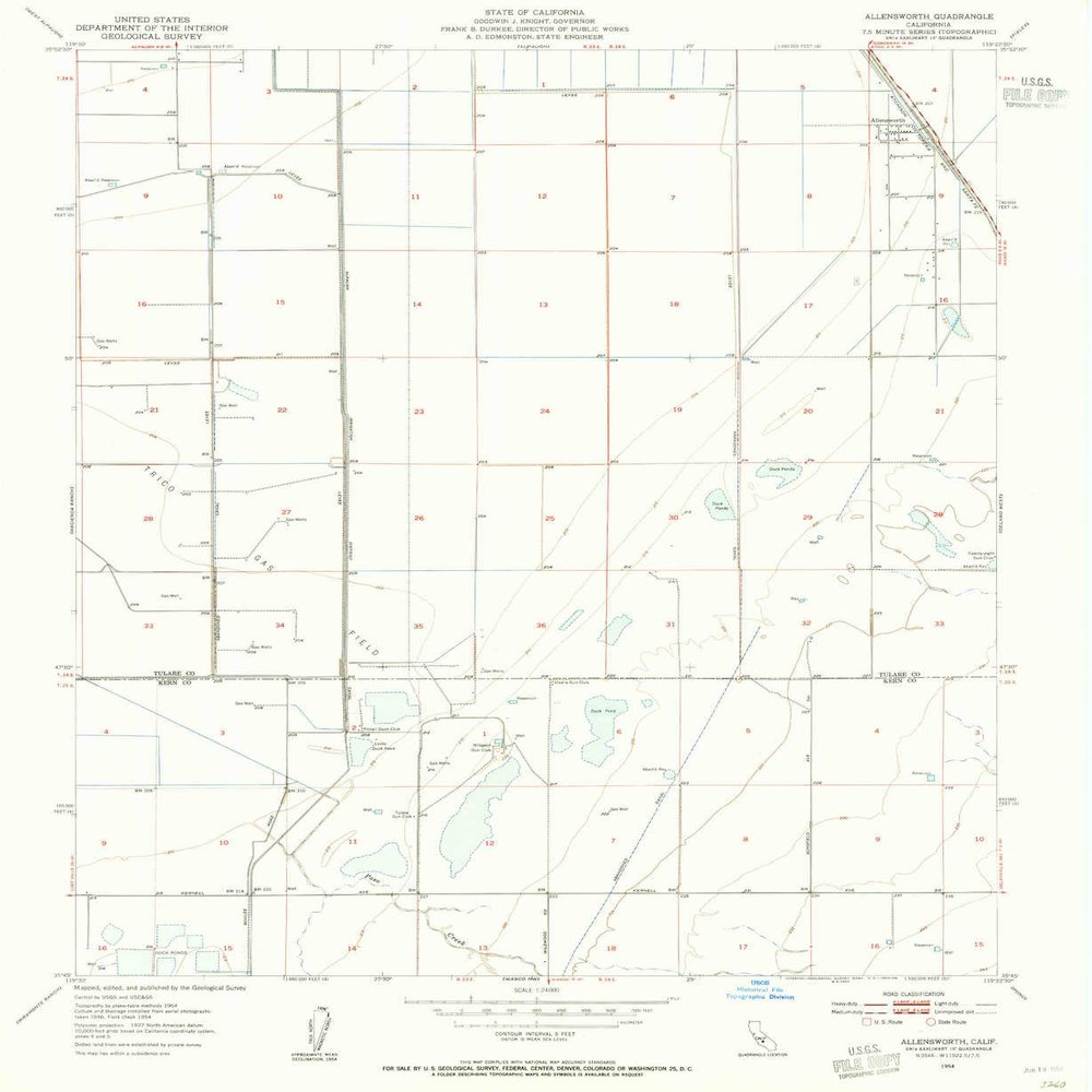 YellowMaps Allensworth CA topo map, 1:24000 Scale, 7.5 X 7.5 Minute, Historical, 1954, Updated 1955, 26.8 x 22 in - Polypropylene