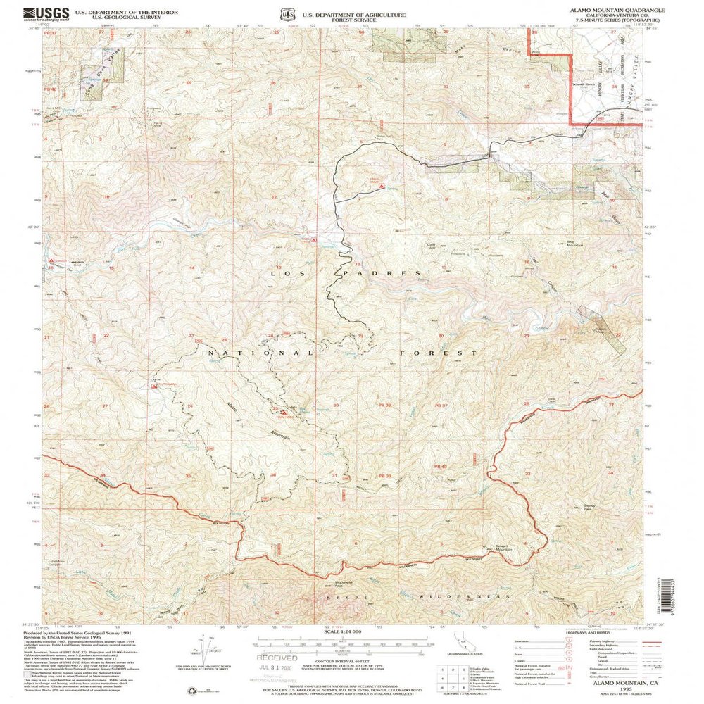 YellowMaps Alamo Mountain CA topo map, 1:24000 Scale, 7.5 X 7.5 Minute, Historical, 1995, Updated 2000, 26.9 x 22 in - Polypropylene