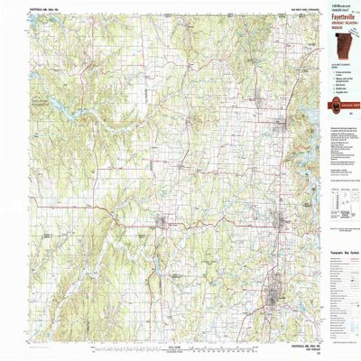 YellowMaps Fayetteville AR topo map, 1:100000 Scale, 30 X 60 Minute, Historical, 1979, Updated 1980, 24.1 x 44 in - Polypropylene