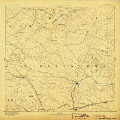 YellowMaps Georgetown TX topo map, 1:125000 Scale, 30 X 30 Minute, Historical, 1893, Updated 1905, 20 x 16.5 in - Tyvek