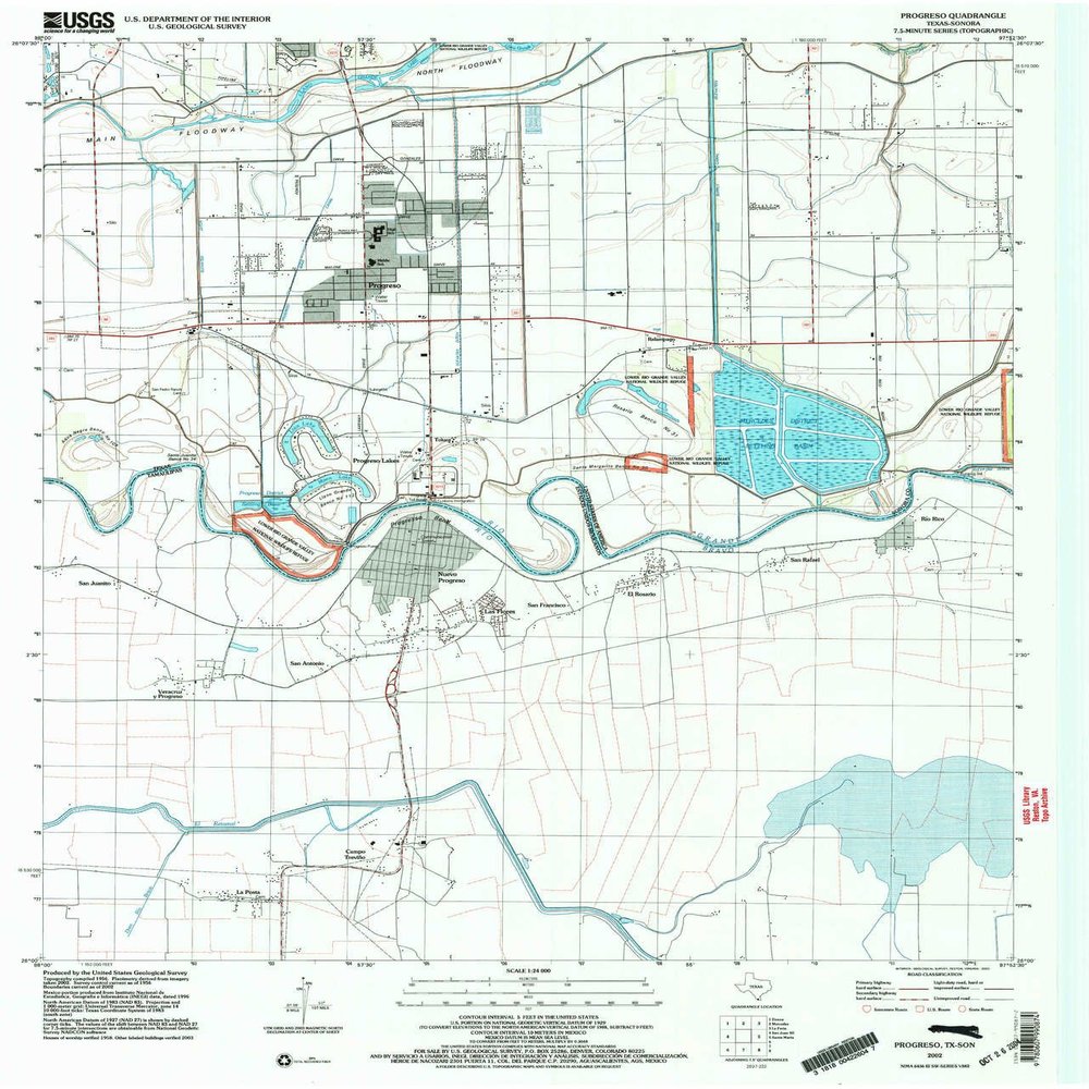 YellowMaps Progreso TX topo map, 1:24000 Scale, 7.5 X 7.5 Minute, Historical, 2002, Updated 2003, 27 x 23 in - Polypropylene